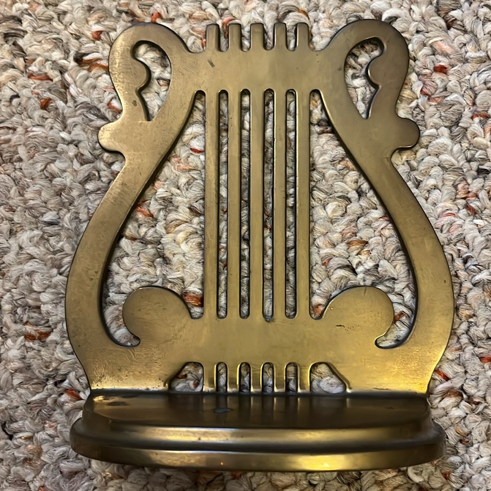 Vintage Brass Harp Music Note Bookends - Picture 7 of 12